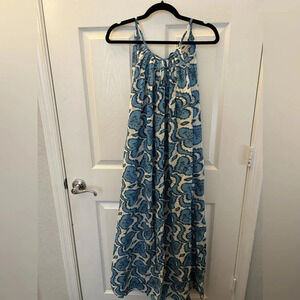 FITZROY & WILLA 100% cotton blue and white spring maxi dress
